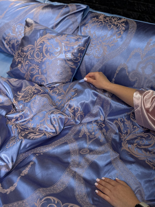 Jacquard & Cotton Sateen Bedding Set - Blue