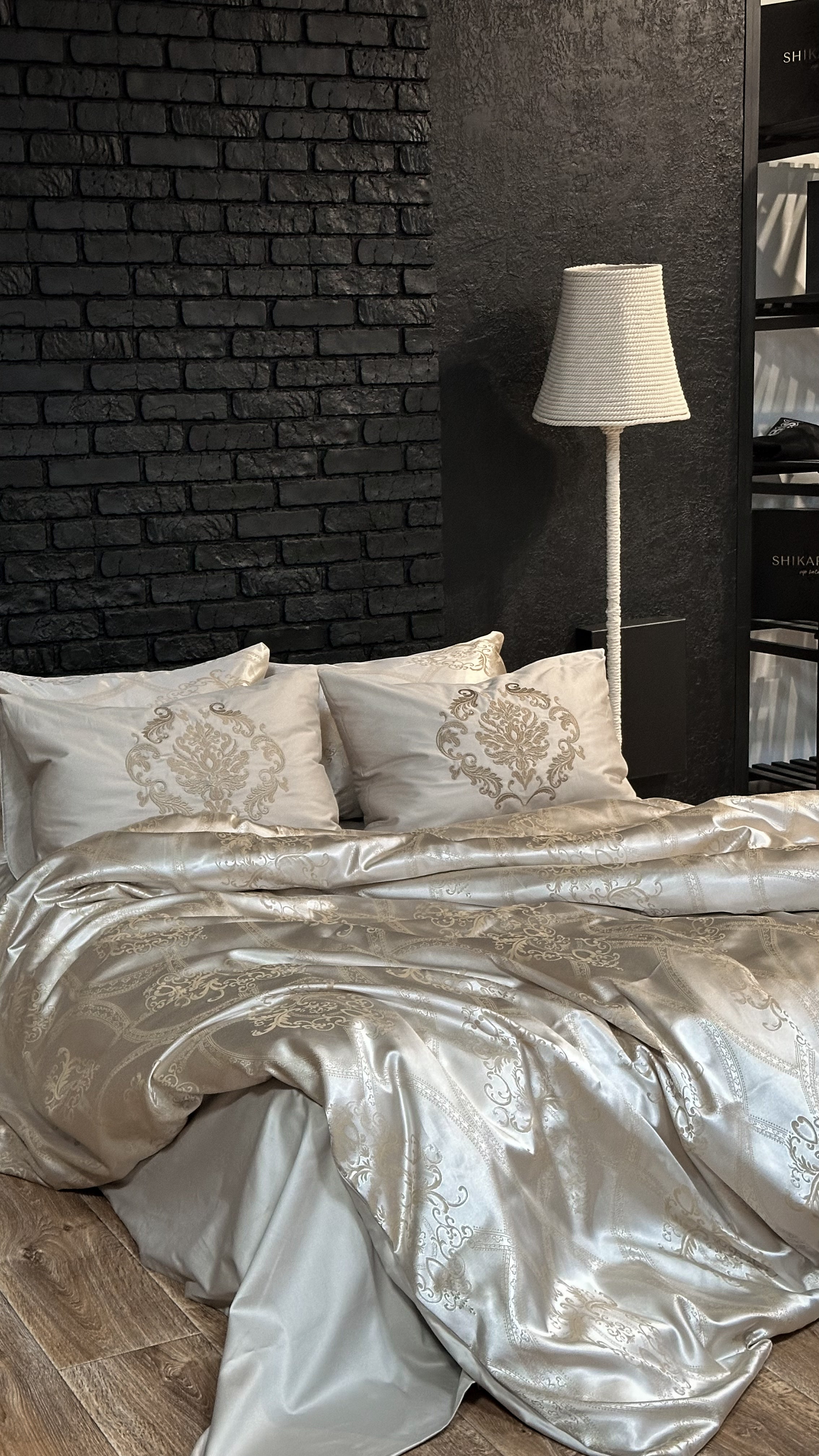 Jacquard & Cotton Sateen With Embroidery Bedding Set - Walnut